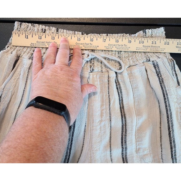 Sincerely Jules Womens M Tan Striped Roll Tab Hem Cuffed Linen Blend Pants Boho - Picture 11 of 15